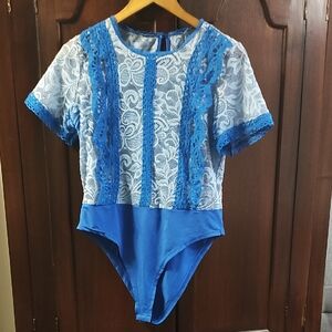 Blue Lace Trim Kids One-Piece Bodysuit